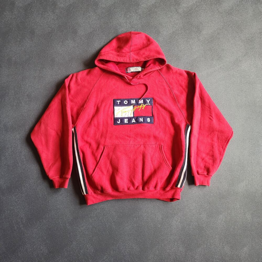 Vintage 90's Tommy Hilfiger Athletics Department Red Pullover Hoodie Large